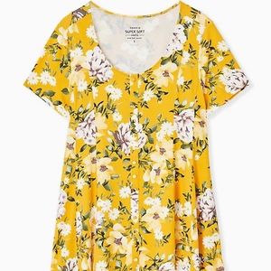 SUPER SOFT YELLOW FLORAL FIT & FLARE BUTTON TOP